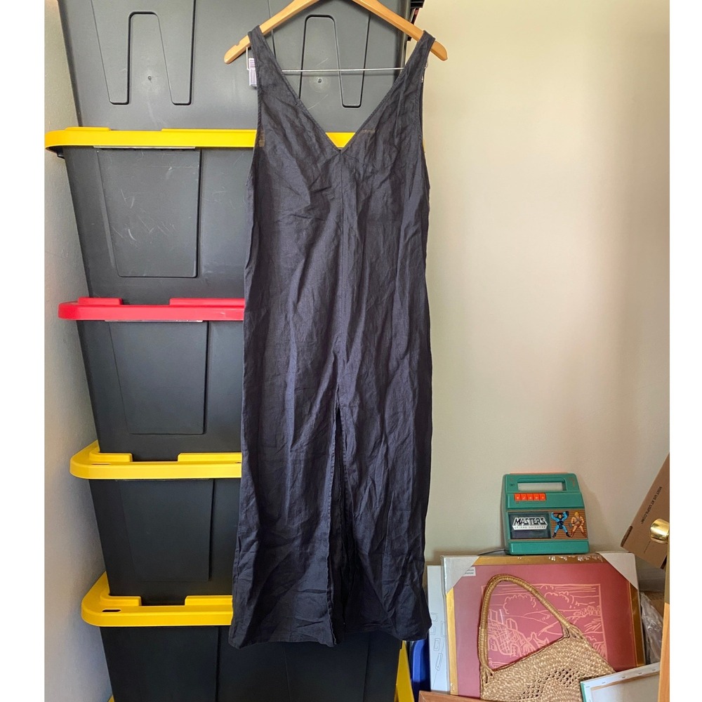 Reformation 100% Linen Midi Maxi Dress Sleeveless XS Black Summer Lagenlook Luxe - Picture 2 of 6